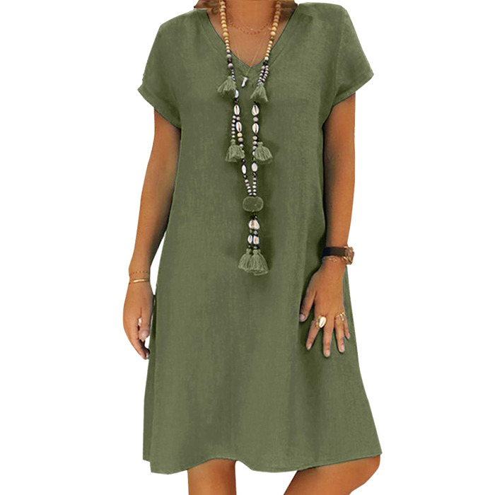 Сукня Tincini Soerkleid льон, повсякденна, V-подібний виріз, трапеція, пляжна, темно-зелена, розмір XXL