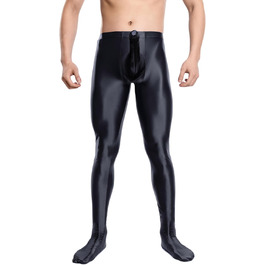 Чоловічі лосини-легінси, блискучі, з підтягнутим силуетом, з підтяжками, напівпрозорі, чорні, розмір L