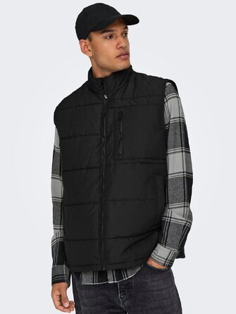 Чоловічий стібаний жилет Only & Sons Onsjake Quilted Vest, чорний, розмір S