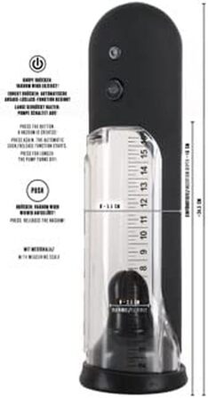 Автоматичний пеніс-насос Rebel - автоматичний пристрій для ерекції, регульований вакуумний тиск, функція зливу, шкала вимірювання, прозорий/чорний колір