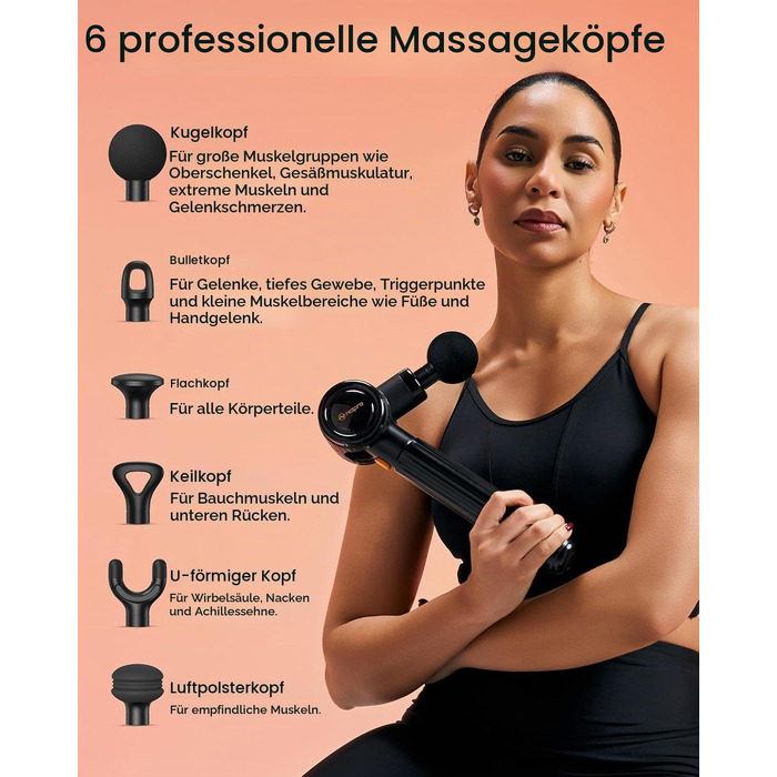 Перкусійний масажер Napre Massage Gun з подовжувачем та 3 кутами нахилу для спини, шиї та плечей, чорний