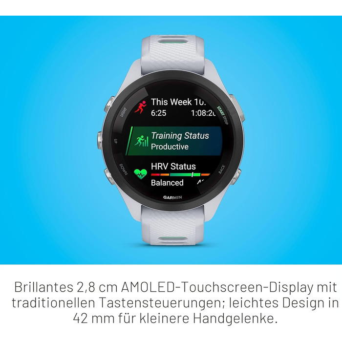 Спортивний смарт-годинник Garmin Forerunner 265S AMOLED, 42 мм, Whitestone/Neo Tropic — для бігу та тренувань