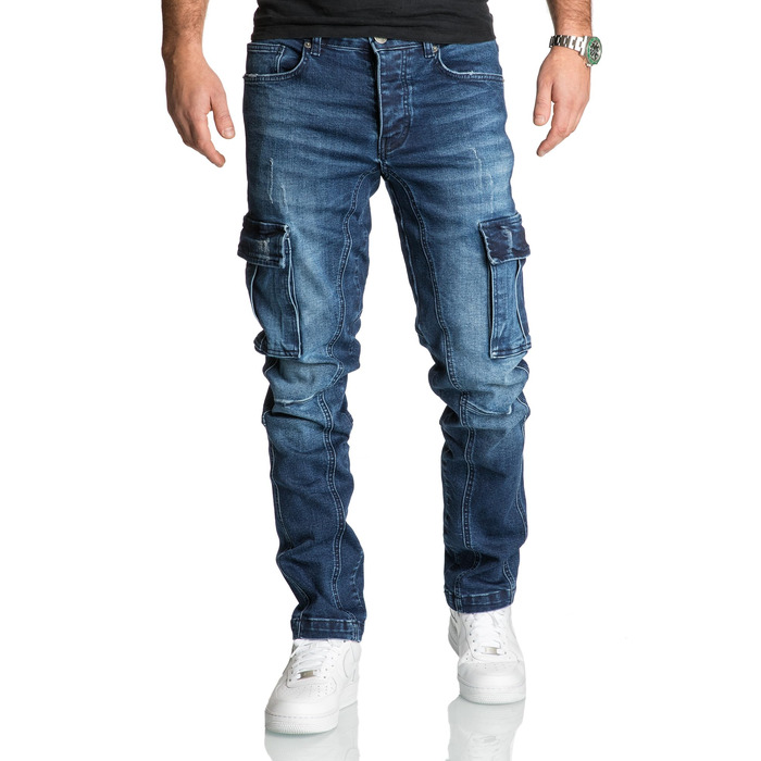 Чоловічі джинси-карго REPUBLIX Regular Slim Denim з ефектом Destroyed, темно-сині, модель R7977