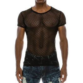 Чоловіча сітчаста футболка з прозорим дизайном, чорна. Ідеально для вечірок, клубів та вуличного стилю.