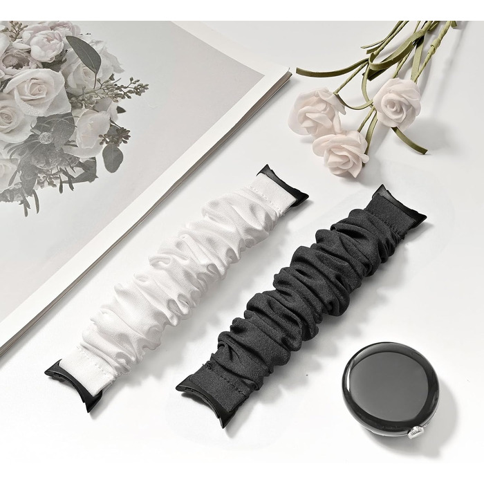 Еластичний тканинний ремінець для Google Pixel Watch 3 41mm, Pixel Watch 2, Pixel Watch, спортивний браслет-резинка для жінок, замінний ремінець (2 шт., S: 14-16.5 см, чорний/білий)