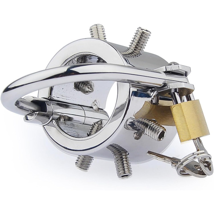 Сталевий кільце для яєчок, розтягувач яєчок, вага для яєчок, посилений кільце для пеніса з 6 знімними шипами CBT, замками та металевим ланцюгом. Кільце для пеніса, сексуальна іграшка для чоловіків, сріблястого кольору, комплект.