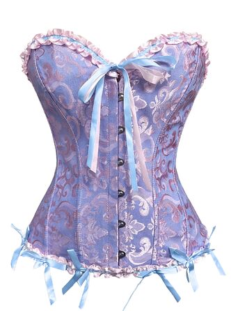 Корсет жіночий повномірний корсаж корсет топ готичний вінтажний корсаж сатиновий квітковий з кісточками бюстєль корсет топ для Хелловіну та карнавалу S-4XL блакитно-рожевий 4XL
