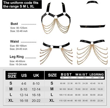 Ланцюжок на тіло BANSSGOTH для жінок: повний каркас, регульований, великі розміри, стрічки, готичний стиль, еластична тканина, на Хелловін, рейв, чорний