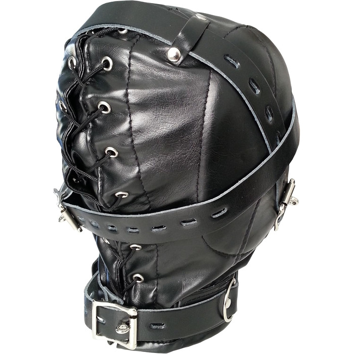 Маска для голови з екошкіри Bondage BDSM SM, чорна, з м'якою підкладкою