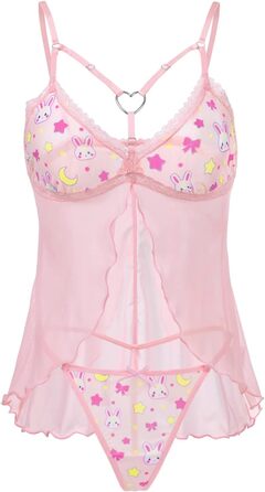 Нічна сорочка Babydoll з мереживом LittleForBig для жінок (3XL, рожева, з шлейкою)
