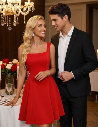 Жіноча червона мінісукня Bboninedress з квадратним вирізом, А-силует, без рукавів для вечірок та весіль (розмір XS)