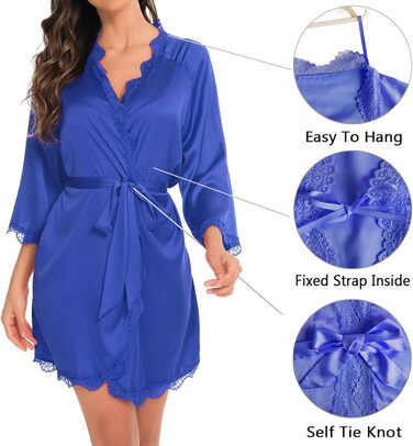 Шовковий халат з відкритим декольте та рукавами 3/4 Aranei для нареченої/дружки, з поясом, блакитний (L)