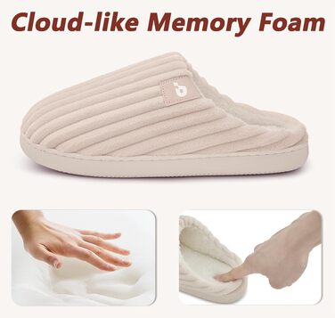 Зимові теплі капці Coswind для жінок та чоловіків з ефектом пам'яті (Memory Foam), вельветові пантофлі, бежеві, розмір 36/37 EU