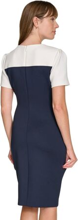 Сукня-футляр Tommy Hilfiger Scuba-Krepp, короткий рукав, з заклепками, асиметричний поділ, розмір 36-38, колір Sky Captain/Elfenbein