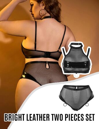 Сексуальна спідня білизна Ohyeahlady з шкіри та сітки, великі розміри, комплект для рейву, прозорий топ та шорти, чорний (упаковка поштучно) XXL