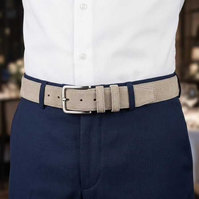 Рімень зі справжньої шкіри (wildleder) унісекс, Made in Italy, бежевий, ширина 3.5 см, розмір 115 (50-52)