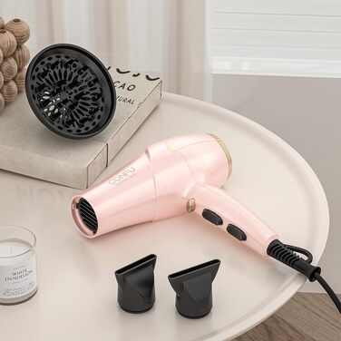 Професійний фен для волосся CONFU 2300W з іонною технологією, дифузором та вузьким соплом, AC-мотор, 3 температурних режими, рожевий