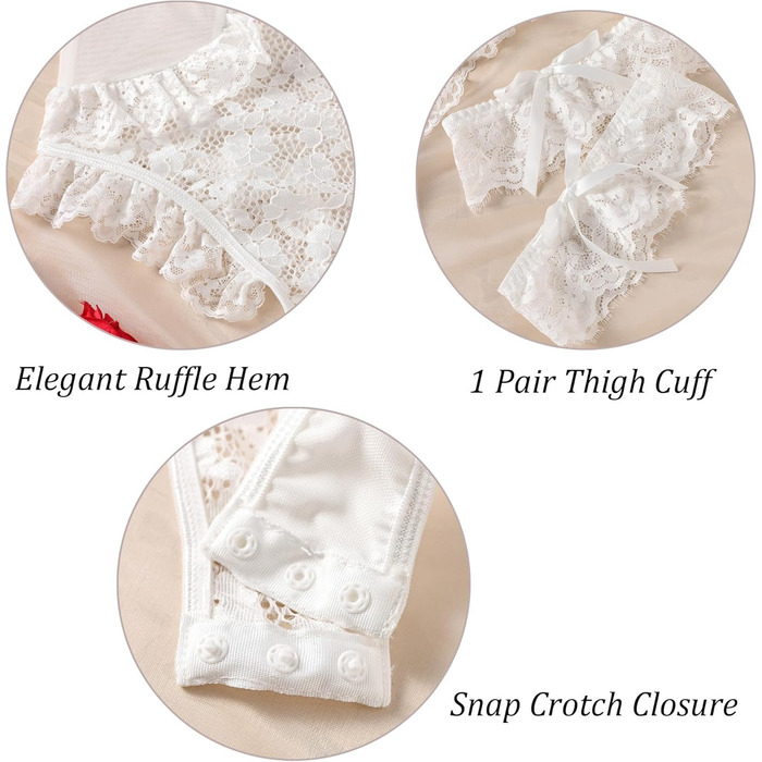 Жіночий боді з квітковою мереживом, babydoll з застібкою спереду, білий. Ідеальний для свята Валентина