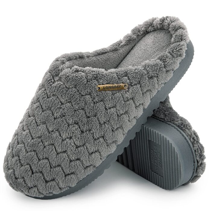 Жіночі домашні капці LongBay з ефектом пам'яті (Memory Foam) та плюшевим покриттям, протиковзаючі, сірі, розмір 38/39 EU