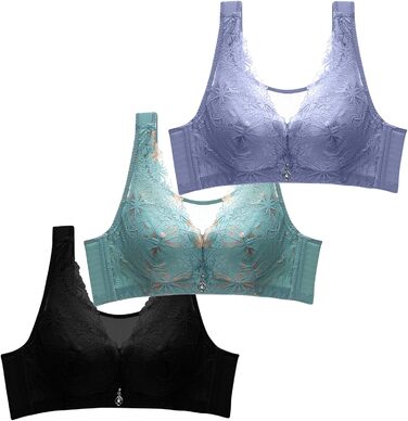 3 шт. комплект класичних мереживних спортивних бюстгальтерів CSKJ для жінок з підтримкою, без кісточок, легкі, м'які, безшовні, для занять спортом, сну, йоги та повсякденного носіння (80A)