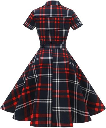 Сукня Rockabilly жіноча V-подібний виріз міді, святкова для весілля, вінтажна коктейльна (S, червоно-біла клітинка)
