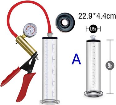 Вакуумний насос для збільшення статевого члена з металевими ручками та манометром, прозорий, для чоловіків, з масштабом, для ерекції, сексуальна іграшка, A-22,9 * 4,4 см