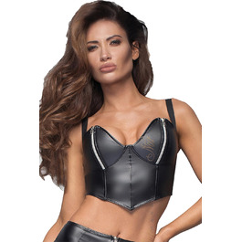 Чорний фетиш-топ Gogo з вологого блиску з блискавками, чорна спідня білизна для жінок, розмір S