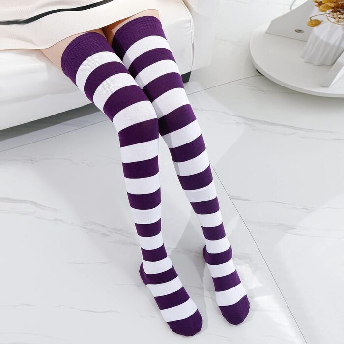 Шкарпетки Kayhoa з бавовни у смужку, до коліна/стегна (M, Синій/Фуксія/Зелений/Фіолетовий)