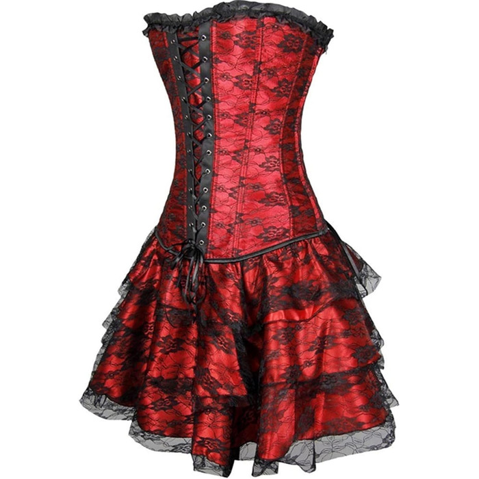 Корсет жіночий з кісточками Overbust, бюстєльє, корсаж, талія, тренажер для талії, формувач талії, топ корсаж, вінтажний, зелений (червоний, XXL)