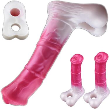 Силіконовий презерватив-накладка на пеніс ScreaAss з кільцями, реалістичний дизайн, червоний, L