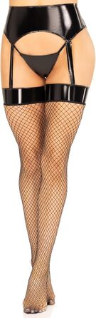 Костюм Leg Avenue з вінілового корсету, мереживних панчіх та трусиків-стрінгів, чорний, M-L