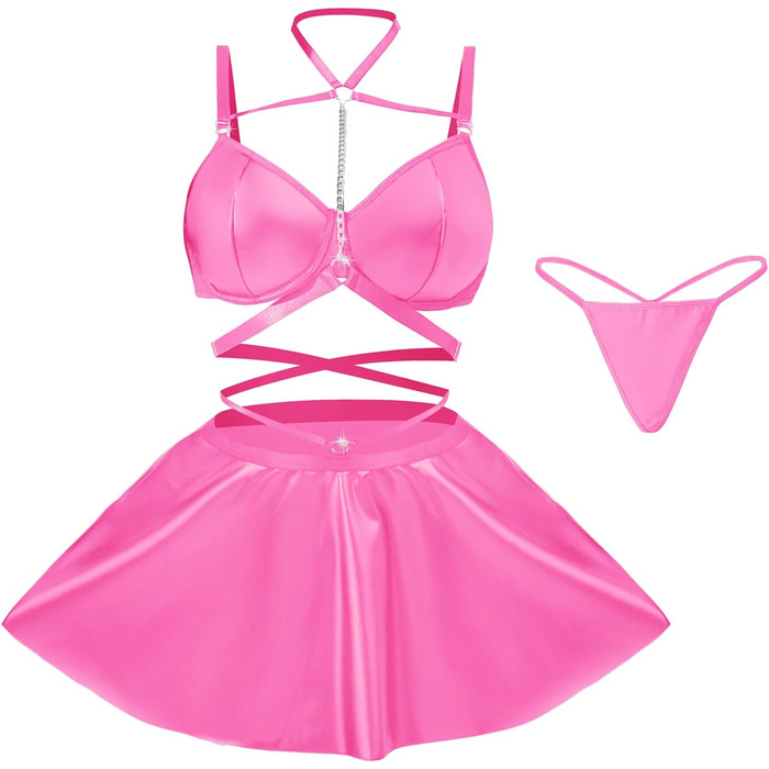 Костюм Evelife Daen: Сукня з еластичної шкіри, бюстгальтер Push Up, сет для вечірок та клубів (Рожевий, M)