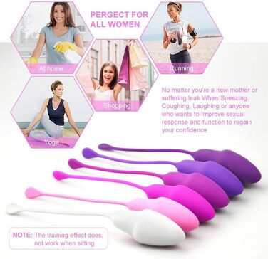 JIELUO Набір тренувальних кульок для підсилення м'язів тазу - 6 шт. для жінок. Тренування м'язів тазу, контроль сечовипускання, сили та координації. Силіконовий тренажер для жінок