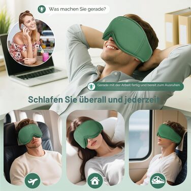 Bluetooth маска для сну LC-dolida з HiFi-звуком, світлонепроникна бамбукова бавовна, Bluetooth 5.4, регульований ремінець, зелена
