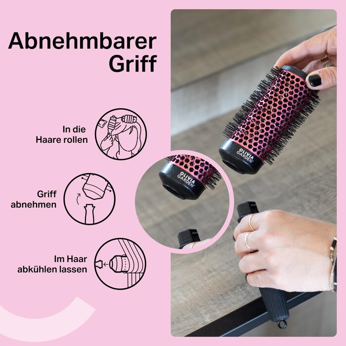 Набір щіток для завивки та об'єму волосся Olivia Garden Multibrush Curlers Kit (4 насадки, знімна ручка), розмір 45 (XS)