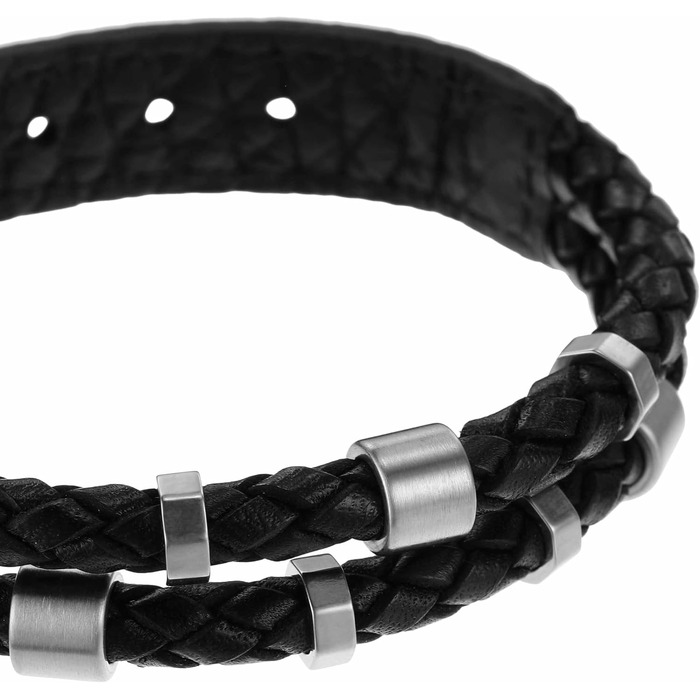 Чоловічий шкіряний браслет Fossil Casual Texture з магнітною застібкою або замком, колір: насичений чорний