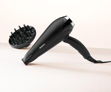 Фен для волосся BaByliss Turbo Smooth D572DE, 2200 Вт, з іонізацією та дифузором, 3 температурні режими, чорний