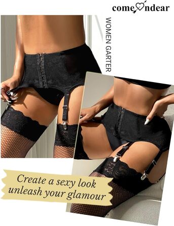 Гіртер (стрінг) з широким поясом Comeondear для жінок, розмір M-L, чорний. Комплект спідньої білизни з мереживом, 6 регульованих кліпсів, для пишних жінок, висока талія.