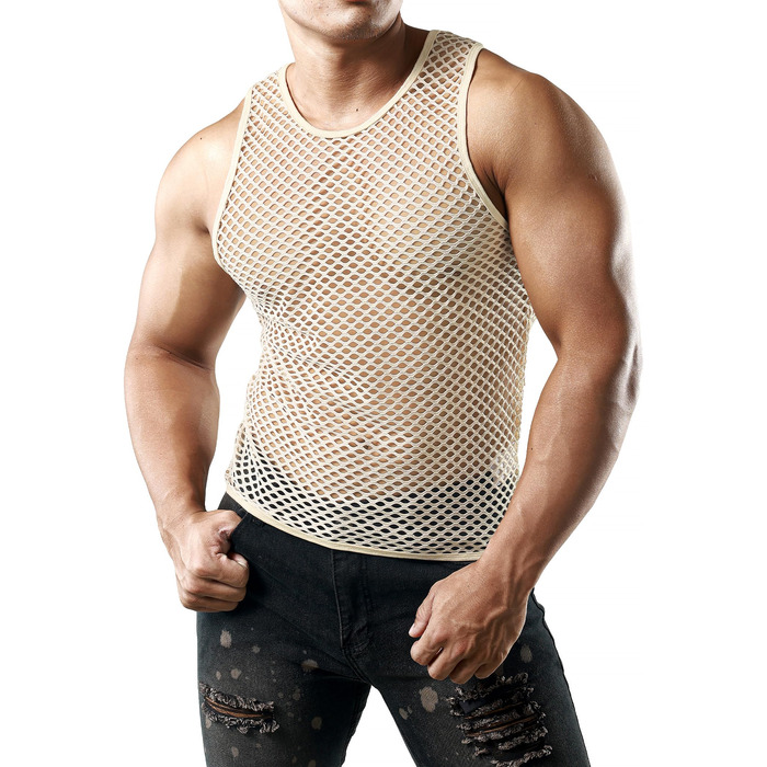 Чоловіча сітка-майка JOGAL з прозорою вставкою, бежевого кольору (S)