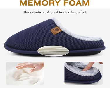 Чоловічі домашні капці ONCAI з ефектом пам'яті Memory Foam, теплі тапочки з підкладкою зі штучного хутра та гумовою підошвою, синій колір, розмір 42 EU