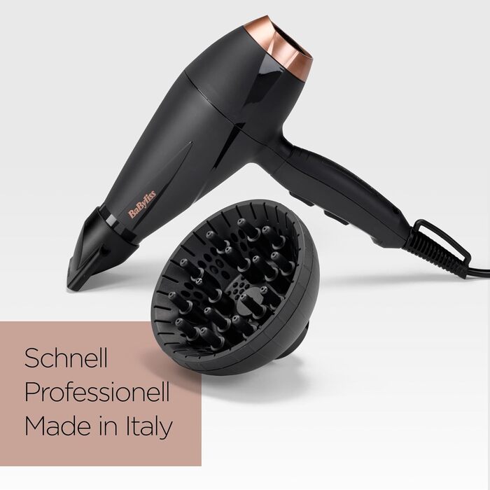 Фен для волосся BaByliss Smooth Pro 6709DE з дифузором, 2100 Вт, іонна технологія проти пухнання, 3 температурні режими, чорний