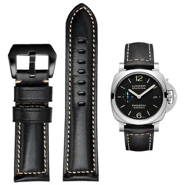 Шкіряний ремінець для годинника Panerai Luminor 44 Vintage Military, 26 мм, чорний