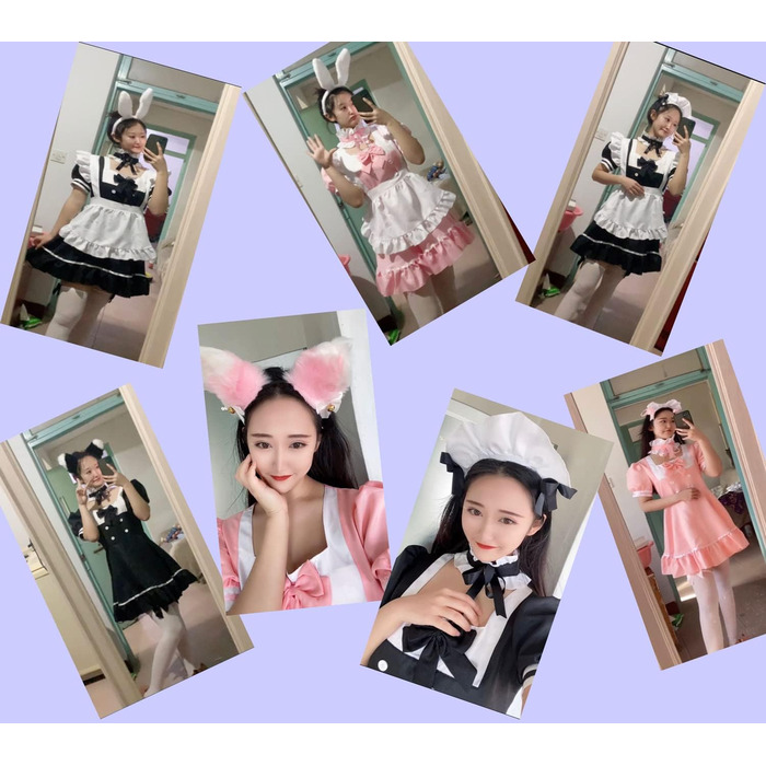 Костюм для косплею Irtysh Anime: Французька служниця з кроликом, солодкий та милий стиль Каваї, рожевий комплект з вушками, рукавичками та шкарпетками (XXL)