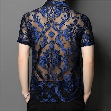 Чоловіча сорочка Sawmew, сітка, прозора, коротка, для клубів, мереживна, блакитна S