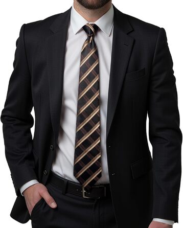 Подарунковий набір чоловічих аксесуарів Hi-Tie: шовкова смугаста краватка, затискач, кишенькова хустка та запонки для весілля та свят (Коричневий, Чорний, Шампань, Золотий)