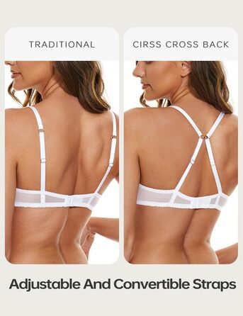 Жіночий мереживний бюстгальтер Wingslove з прозорою сіткою та силіконовими вкладами, білий 85B