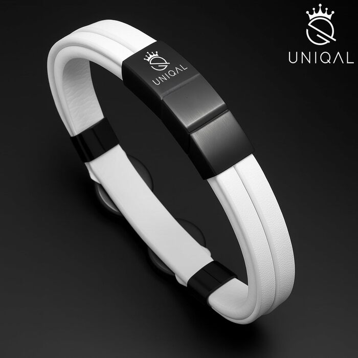 Чоловічий шкіряний браслет UNIQAL 'INFINITY' з нержавіючої сталі, чорний, 21 см, у подарунковій коробці