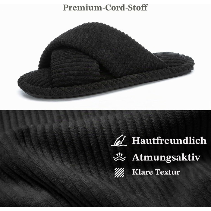 Жіночі домашні капці GOEWY з ефектом пам'яті (Memory Foam), текстильні шльопанці з відкритим носком та антиковзальною підошвою, чорні, розмір 44/45 EU