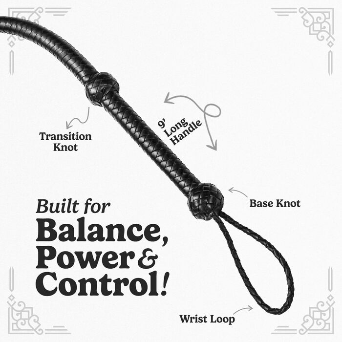 Бич у стилі Індіани Джонса, справжня шкіра, чорний, 0,9 м, 1,2 м, 1,8 м та 2,4 м – для кінного спорту