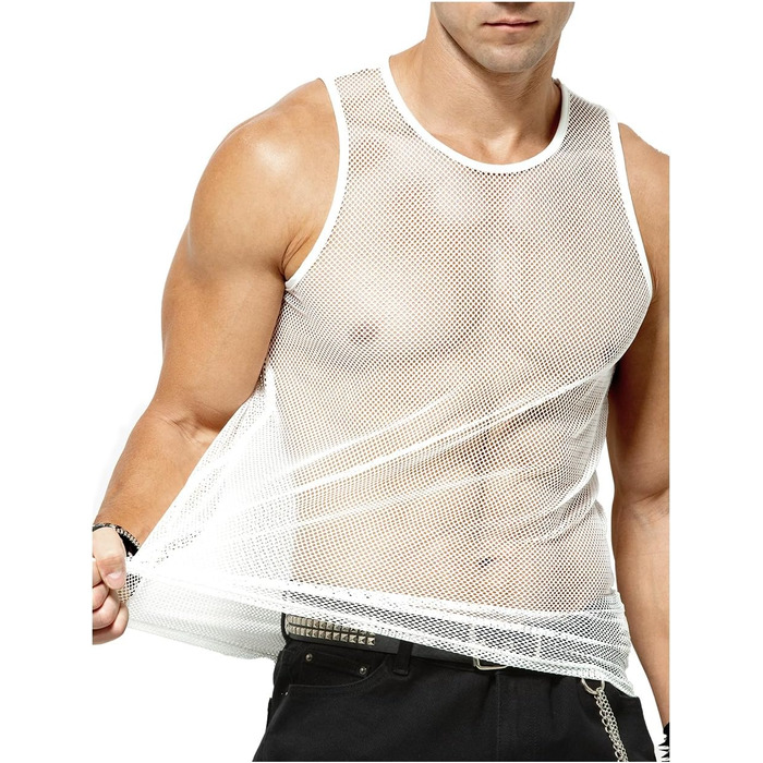 Чоловіча сітчаста майка Casey Kevin Herren Netz Tank Tops, прозора сорочка з круглою горловиною, Cubwear (M, білий)